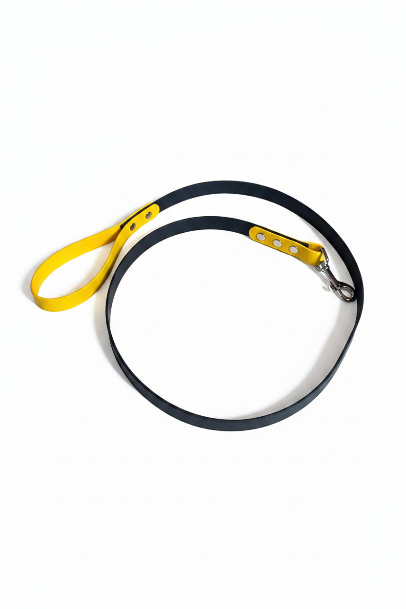 Laisse pour chien bi-couleurs artisanale en PVC 20mm – 135 cm – Qimmi Gold
