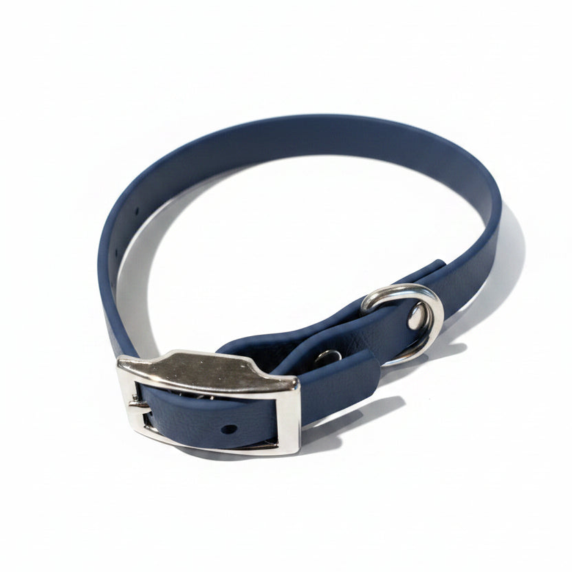 collier bleu marine pour petits chiens en biothane 